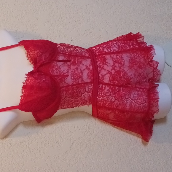 Victorias Secret Elegant Red Lace Babydoll Lingerie Size Large - Picture 2 of 13